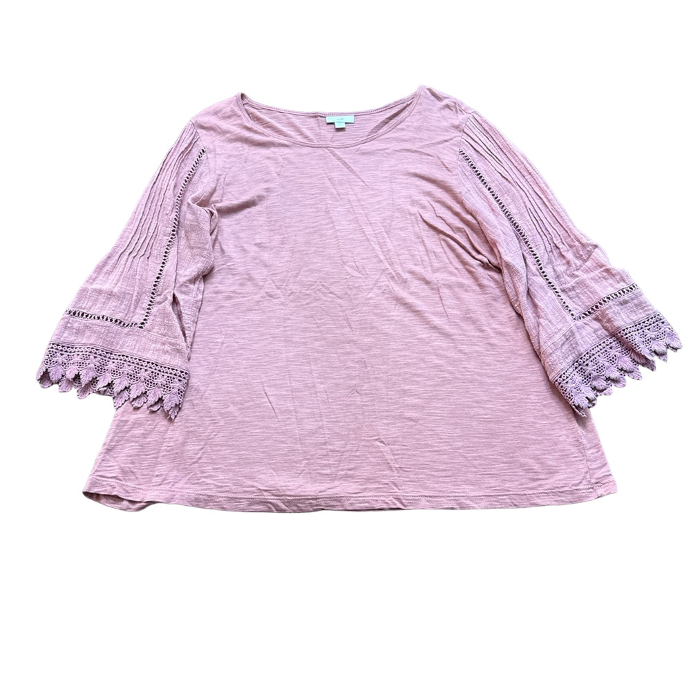 J. Jill Light Mauve Pink Long Sleeve Tee with Lace Trim